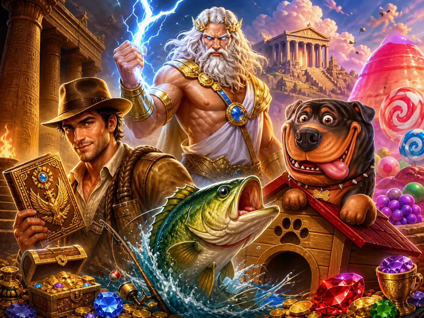 High-quality Sweet Bonanza slot game art with candy and fruit theme.